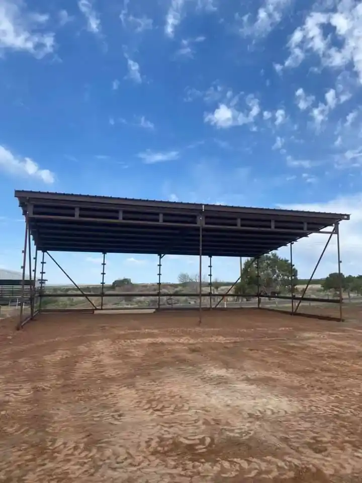 Large agricultural metal cover structure providing weather protection